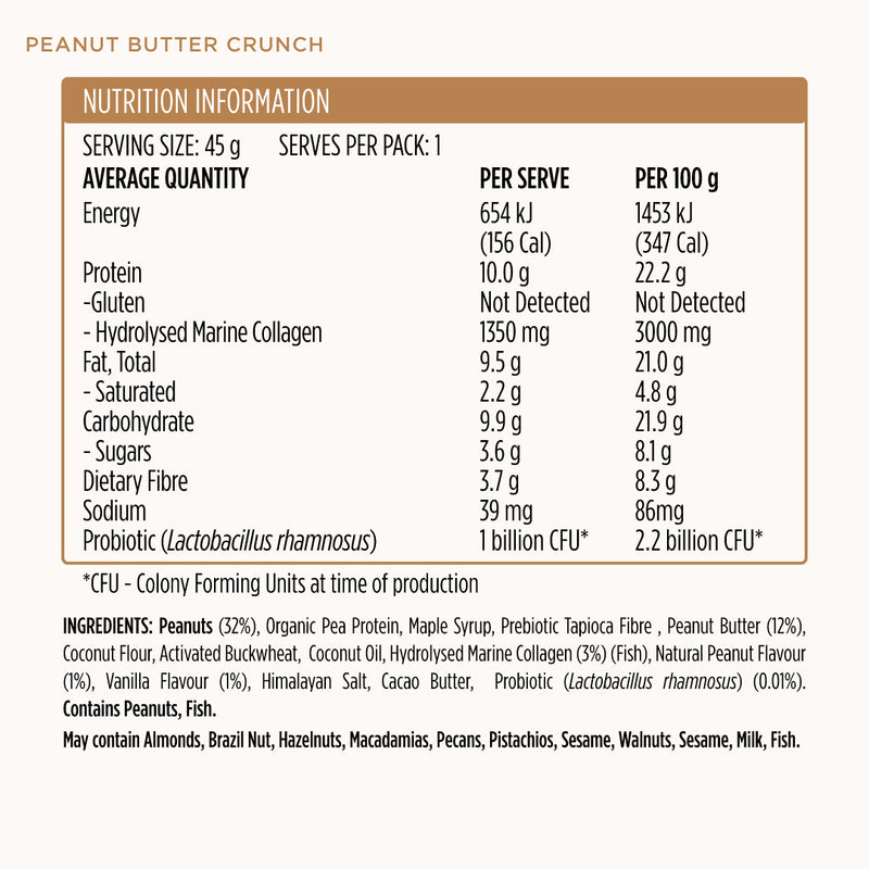 Nourish + Glow Beauty Bar Peanut Butter Crunch - Individual Bar