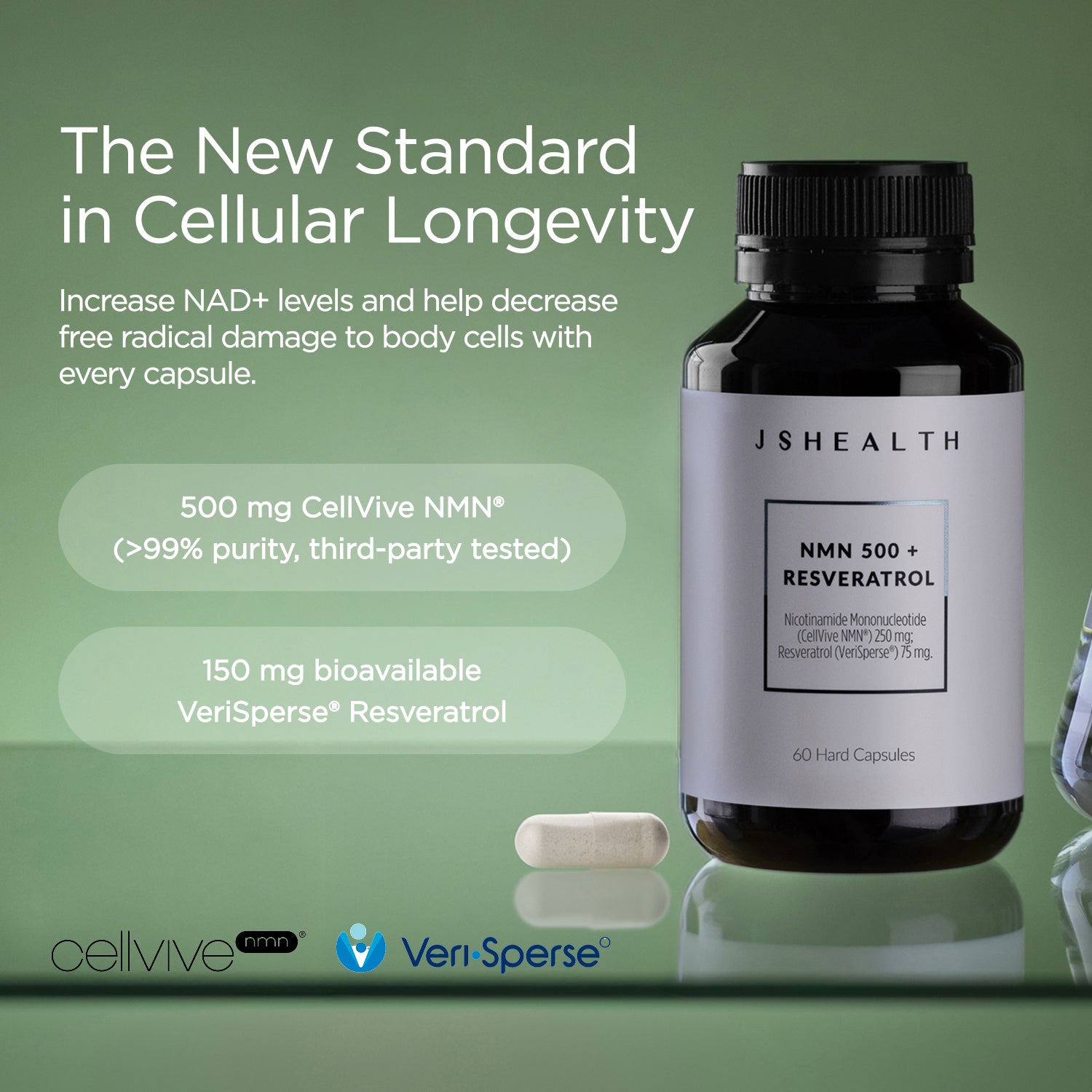 NMN 500 + Resveratrol — Cellular Longevity – JSHealth Vitamins Aus